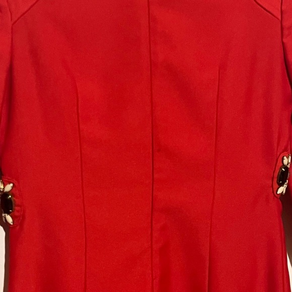 Red Embellished Deep V Neck Shift Dress by Karta - Picture 5 of 5